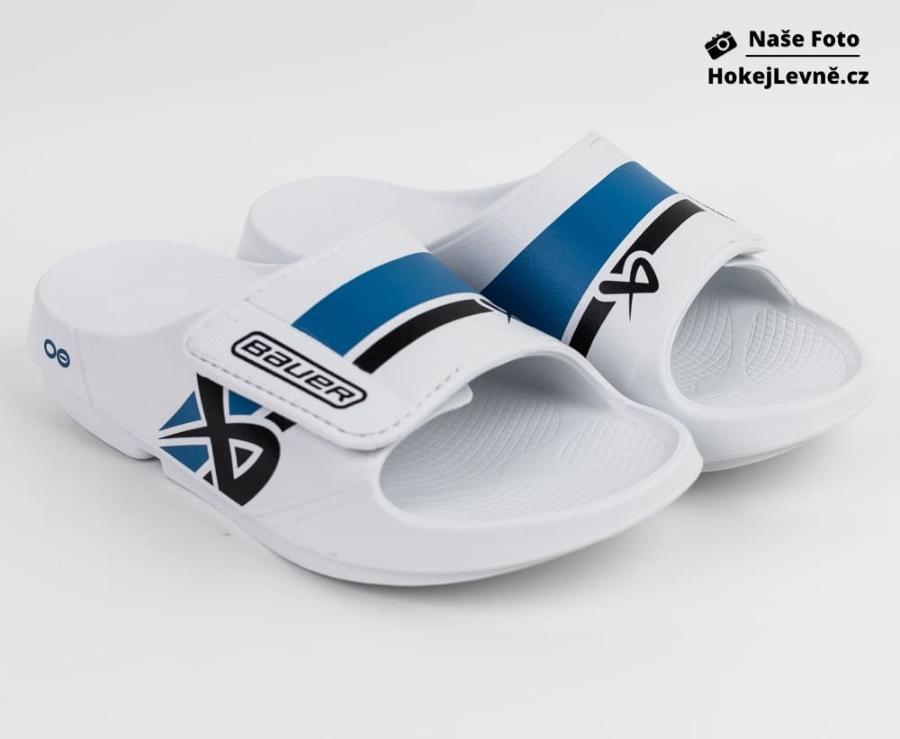 Pantofle S25 Bauer OOFOS Flex Slide WHT/BLU