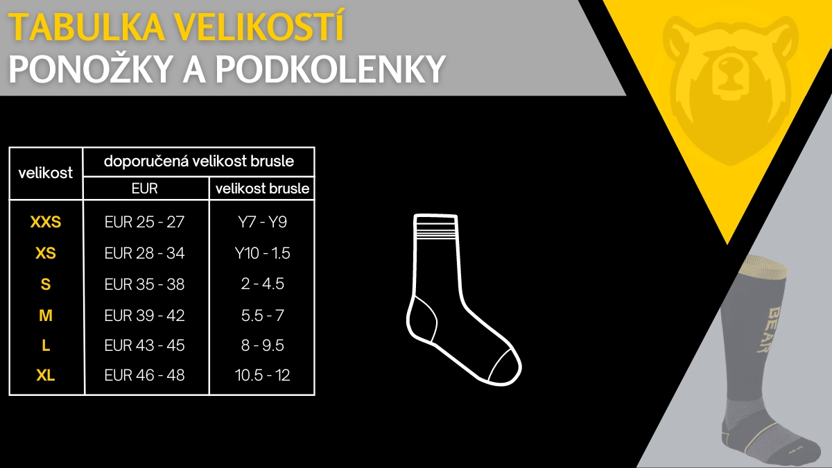 Velikostní tabulka ponožek Hockey Bear